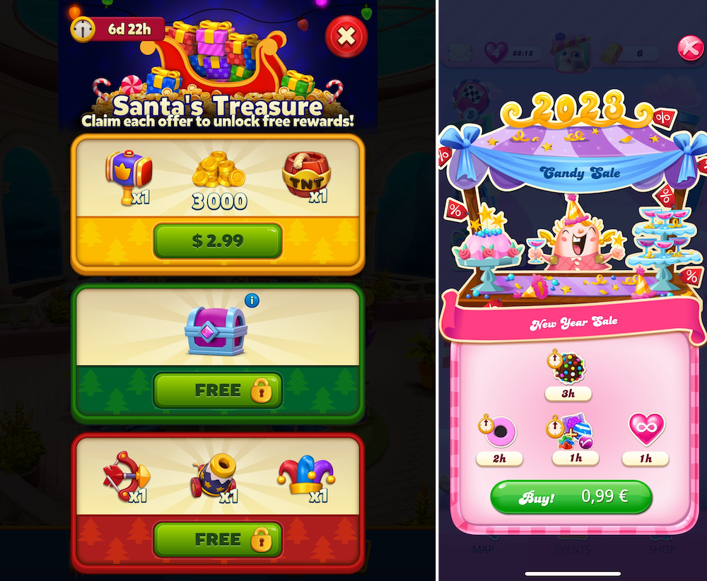 Festival Seasonal Offers: Royal Match (left) and Candy Crush Saga (right)
