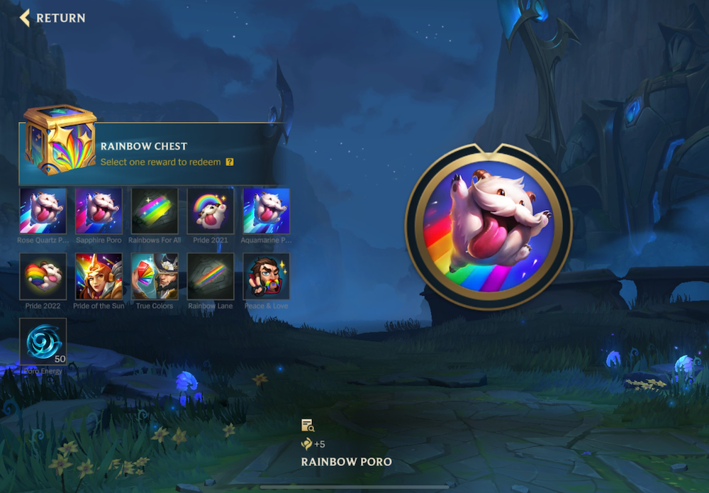 Some of League of Legends: Wild Rift’s Pride-themed rewards
