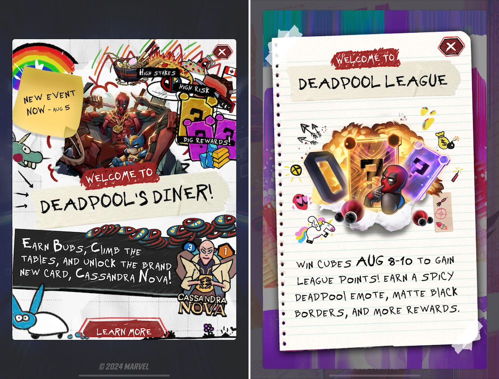 Marvel Snap launched various Deadpool-themed Live Events during July
