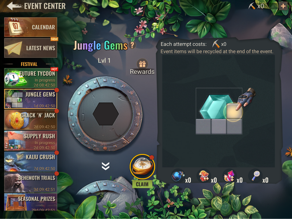 The Jungle Gems digging minigame