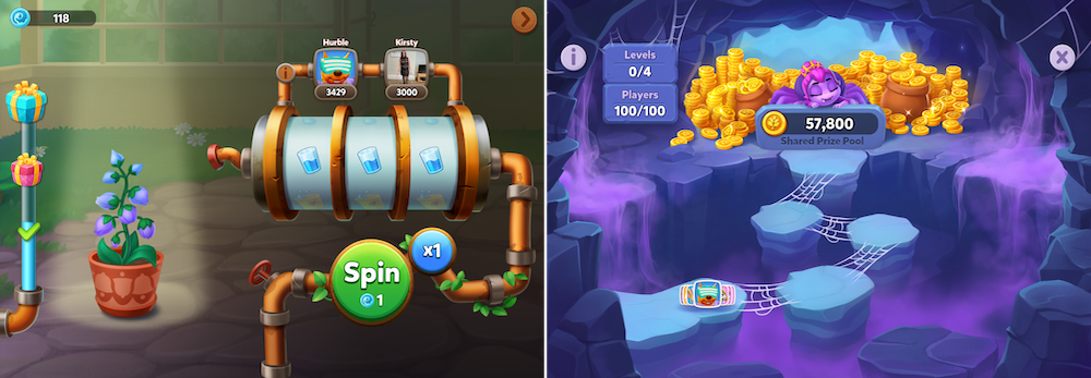 Solitaire Grand Harvest’s Greenhouse co-op event (left) and Rita’s Lair win streak event (right)
